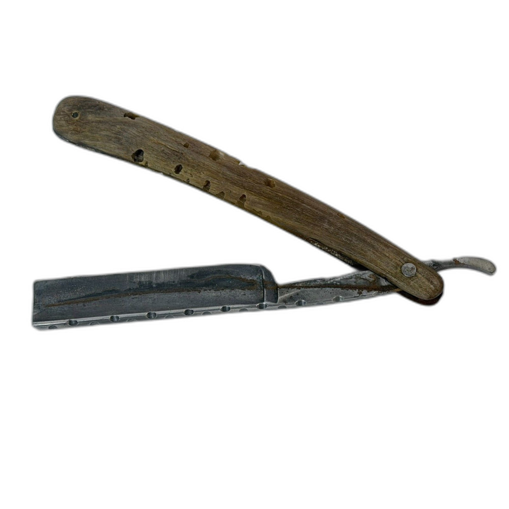 Antique Simmons Keen Kutter Straight Edge Razor Barber Men Wood Handle 3" Fold